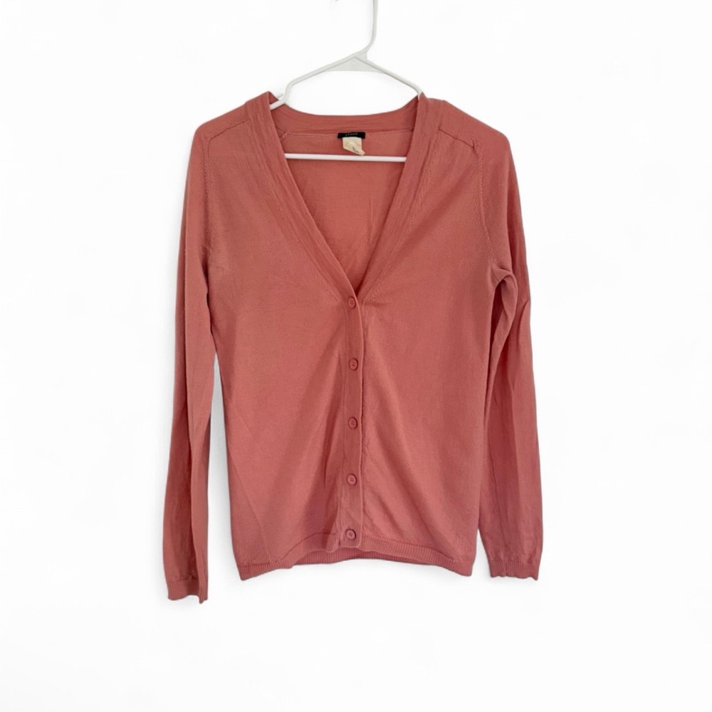 J. Crew 100% Merino Wool Cardigan Sweater Women’s M Pink Button Front Preppy